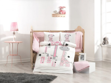 Lenjerii Si Paturi Pentru Bebelusi - Lenjerie De Pat Bumbac 100% Poplin Baby - 1 2 3 Giraff