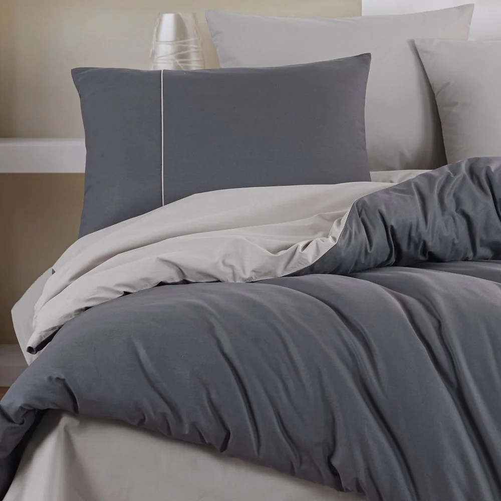 Bumbac 100% - Lenjerie De Pat Bumbac 100% Poplin Bicolor HOBBY - Bej Si Gri Antracit