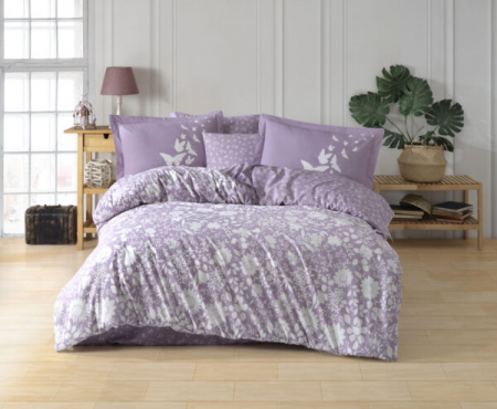 Bumbac 100% Poplin Hobby - Lenjerie De Pat Bumbac 100% Poplin HOBBY - Lila Butterfly