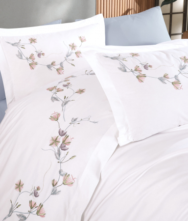Lenjerie De Pat Bumbac 100% Poplin HOBBY Premium Cu Broderie - Floricele Brodate [1]