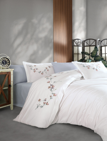 Bumbac 100% Poplin Hobby - Lenjerie De Pat Bumbac 100% Poplin HOBBY Premium Cu Broderie - Floricele Brodate