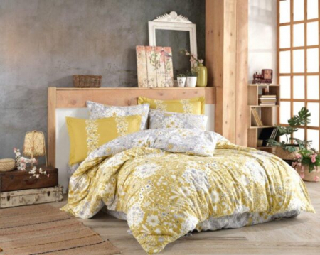 Lenjerie De Pat Bumbac 100% Poplin HOBBY - Gri/Galbena [0]