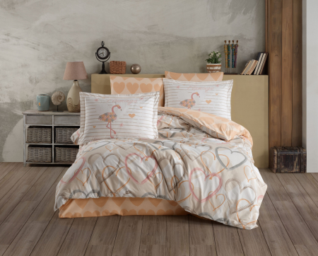 Bumbac 100% Poplin Hobby - Lenjerie De Pat Bumbac 100% Poplin HOBBY - Inimioare Colorate Si Flamingo