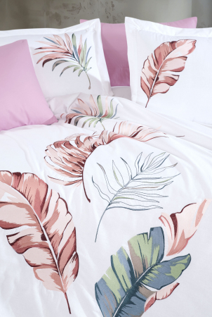 Lenjerie De Pat Bumbac 100% Poplin HOBBY Premium Cu Broderie - Alb Cu Pene Brodate [2]