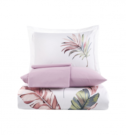 Lenjerie De Pat Bumbac 100% Poplin HOBBY Premium Cu Broderie - Alb Cu Pene Brodate [1]