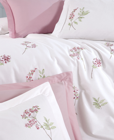 Lenjerie De Pat Bumbac 100% Poplin HOBBY Premium Cu Broderie - Frunze Si Floricele Brodate [2]