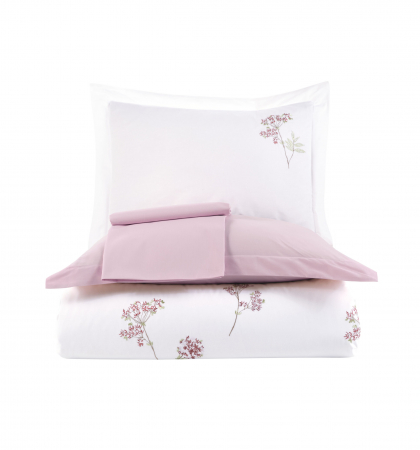 Lenjerie De Pat Bumbac 100% Poplin HOBBY Premium Cu Broderie - Frunze Si Floricele Brodate [1]