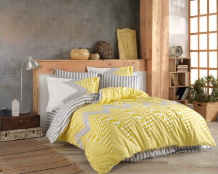 Lenjerie De Pat Bumbac 100% Poplin HOBBY - Galbena/Gri [0]