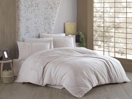 Lenjerie De Pat Bumbac 100% Poplin HOBBY - Crem Cu Broderie [0]