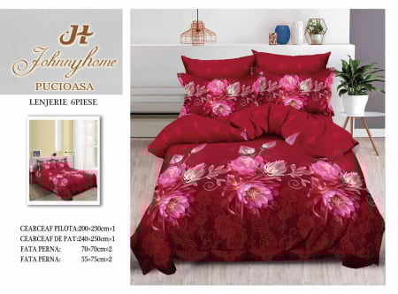 LENJERII DE PAT - Lenjerie De Pat Bumbac Satinat 3D 6 Piese - Flori Roz