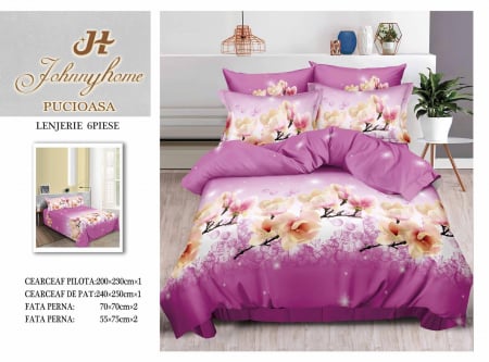 LENJERII DE PAT - Lenjerie De Pat Bumbac Satinat 3D 6 Piese - Magnolie