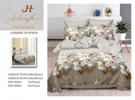 LENJERII DE PAT - Lenjerie De Pat Bumbac Satinat 3D 6 Piese - Orhidee Alba