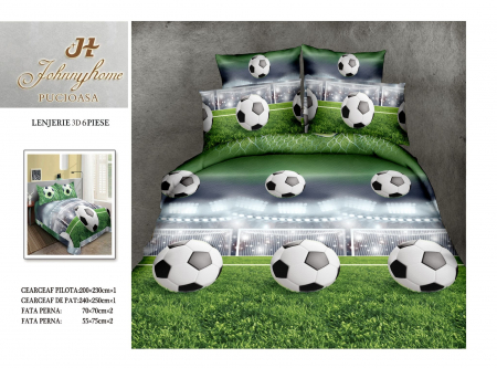 Bumbac Satinat 3D - Lenjerie De Pat Bumbac Satinat 3D 6 Piese - Fotbal