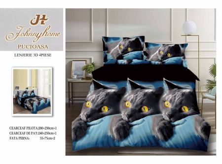 Bumbac Satinat 3D - Lenjerie De Pat Bumbac Satinat 3D - Black Cat
