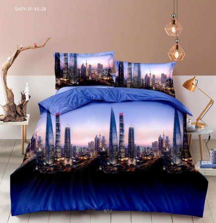 LENJERII DE PAT - Lenjerie De Pat Bumbac Satinat 3D - Blue City