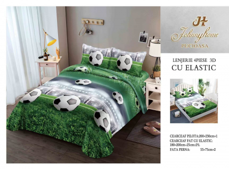 LENJERII DE PAT - Lenjerie De Pat Bumbac Satinat 3D Cu Elastic - Minge De Fotbal