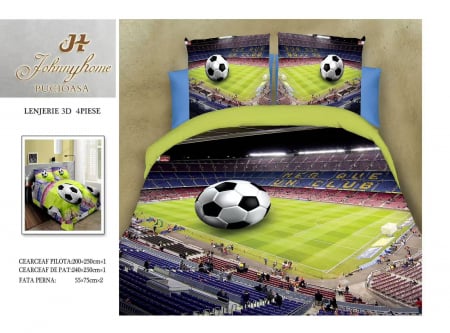 LENJERII DE PAT - Lenjerie De Pat Bumbac Satinat 3D - Minge Pe Teren De Fotbal