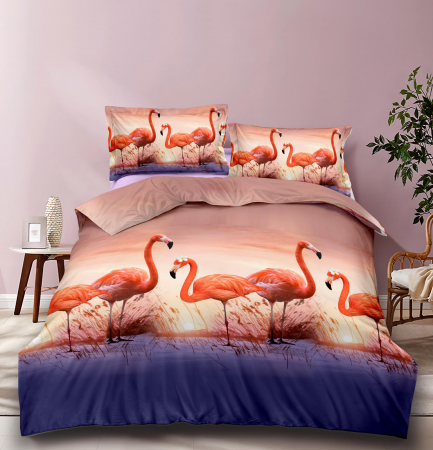 LENJERII DE PAT - Lenjerie De Pat Bumbac Satinat 3D - Flamingo Sunset