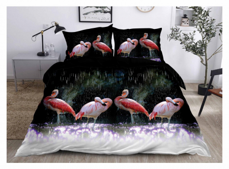 LENJERII DE PAT - Lenjerie De Pat Bumbac Satinat 3D - Flamingo In Natura