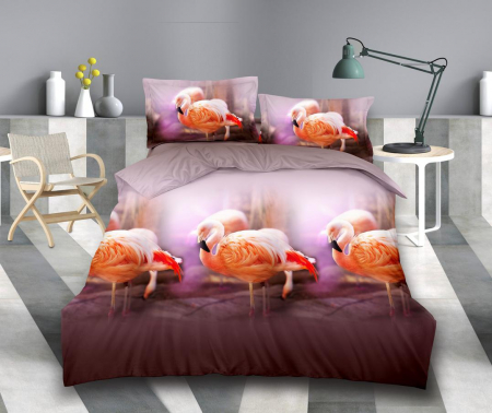 LENJERII DE PAT - Lenjerie De Pat Bumbac Satinat 3D -  Flamingo