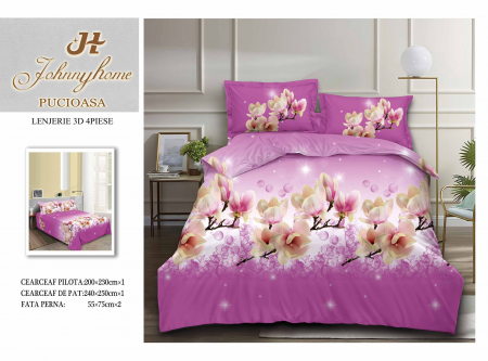 Bumbac Satinat 3D - Lenjerie De Pat Bumbac Satinat 3D - Magnolie