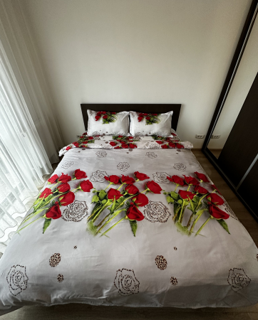 Lenjerie De Pat Bumbac Satinat 3D - Alb Cu Buchetele De Trandafiri [2]