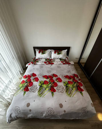 Lenjerie De Pat Bumbac Satinat 3D - Alb Cu Buchetele De Trandafiri [4]