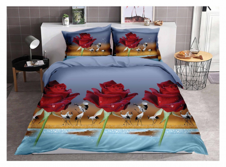 LENJERII DE PAT - Lenjerie De Pat Bumbac Satinat 3D - Roses
