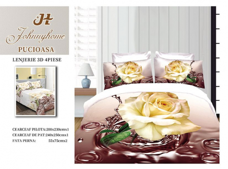 LENJERII DE PAT - Lenjerie De Pat Bumbac Satinat 3D -  Trandafir Galben