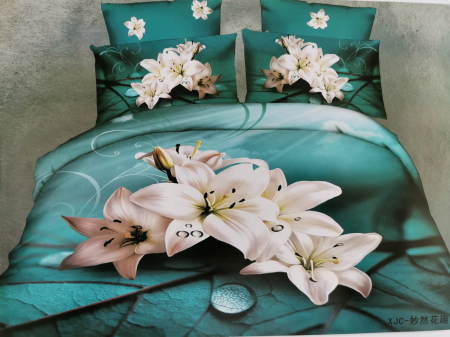 Bumbac Satinat 3D - Lenjerie De Pat Bumbac Satinat 3D - Turcoaz Floral