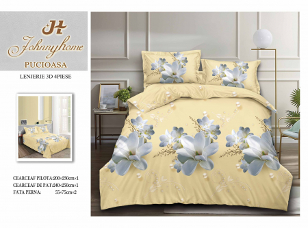 LENJERII DE PAT - Lenjerie De Pat Bumbac Satinat 3D - White Flower