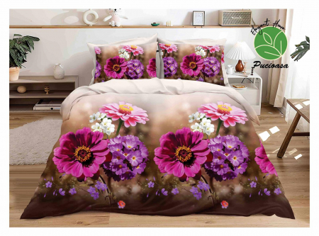 LENJERII DE PAT - Lenjerie De Pat Bumbac Satinat 3D - Zinnia Elegans