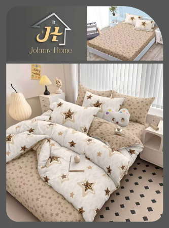 Cearceaf cu elastic - Lenjerie De Pat Bumbac Satinat Cu Elastic - Alb Cu Stelute Animal Print