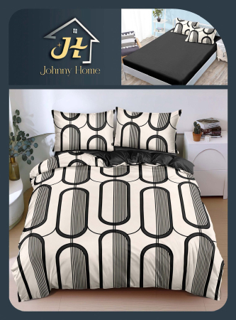 Cearceaf cu elastic - Lenjerie De Pat Bumbac Satinat Cu Elastic - Alb Negru Abtract