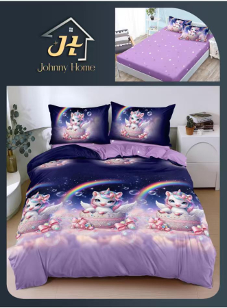 Bumbac Satinat Superior - Lenjerie De Pat Bumbac Satinat Cu Elastic - Baby Unicorn