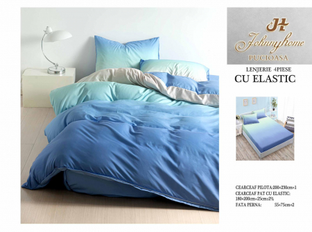 Cearceaf cu elastic - Lenjerie De Pat Bumbac Satinat Cu Elastic - Bicolor Albastru Verde Deschis