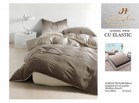 Cearceaf cu elastic - Lenjerie De Pat Bumbac Satinat Cu Elastic - Bicolor Maro