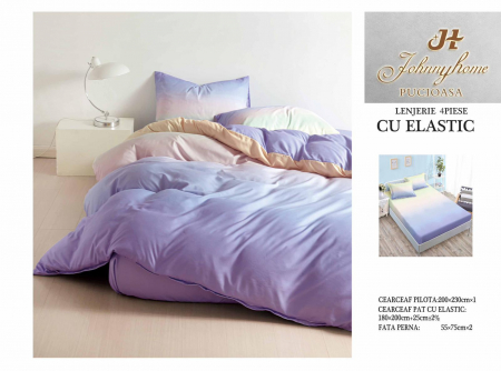 Cearceaf cu elastic - Lenjerie De Pat Bumbac Satinat Cu Elastic - Bicolor Mov/Roz