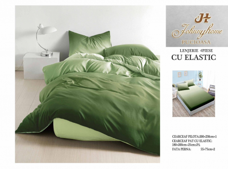 Cearceaf cu elastic - Lenjerie De Pat Bumbac Satinat Cu Elastic - Bicolor Verde Praz