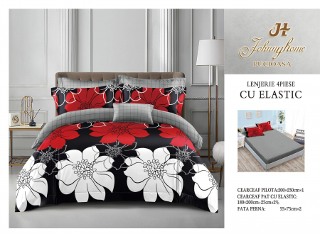 Cearceaf cu elastic - Lenjerie De Pat Bumbac Satinat Cu Elastic - Big Flower