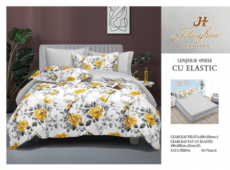 Cearceaf cu elastic - Lenjerie De Pat Bumbac Satinat Cu Elastic - Birds/Flowers