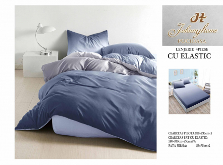 Cearceaf cu elastic - Lenjerie De Pat Bumbac Satinat Cu Elastic - Bicolor Bleumarin