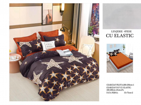 Cearceaf cu elastic - Lenjerie De Pat Bumbac Satinat Cu Elastic - Inimioare Desenate