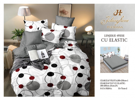 LENJERII DE PAT - Lenjerie De Pat Bumbac Satinat Cu Elastic - Cercuri