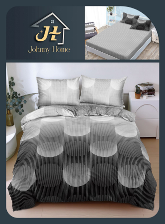 LENJERII DE PAT - Lenjerie De Pat Bumbac Satinat Cu Elastic - Cercuri Din Dungi