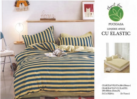 Cearceaf cu elastic - Lenjerie De Pat Bumbac Satinat Cu Elastic - Dungi