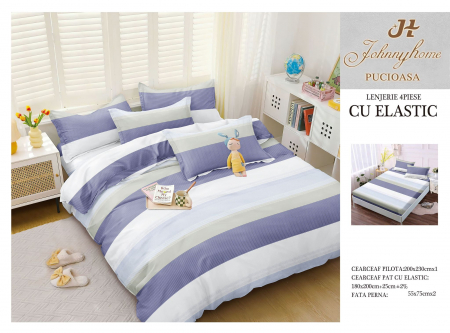Cearceaf cu elastic - Lenjerie De Pat Bumbac Satinat Cu Elastic - Dungi Bleu