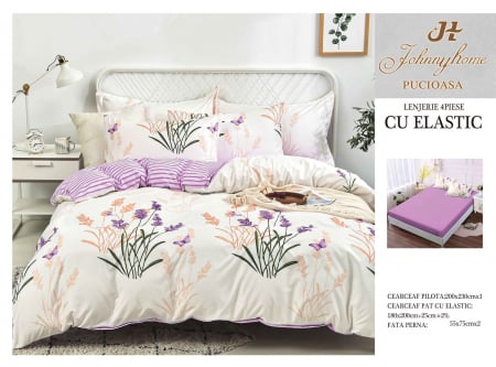 LENJERII DE PAT - Lenjerie De Pat Bumbac Satinat Cu Elastic - Flori De Camp