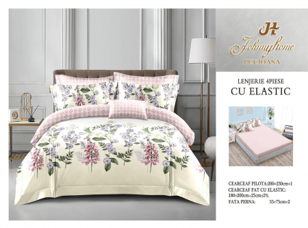 Cearceaf cu elastic - Lenjerie De Pat Bumbac Satinat Cu Elastic - Floricele De Campie