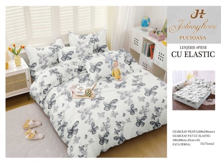 Cearceaf cu elastic - Lenjerie De Pat Bumbac Satinat Cu Elastic - Fluturi Pictati